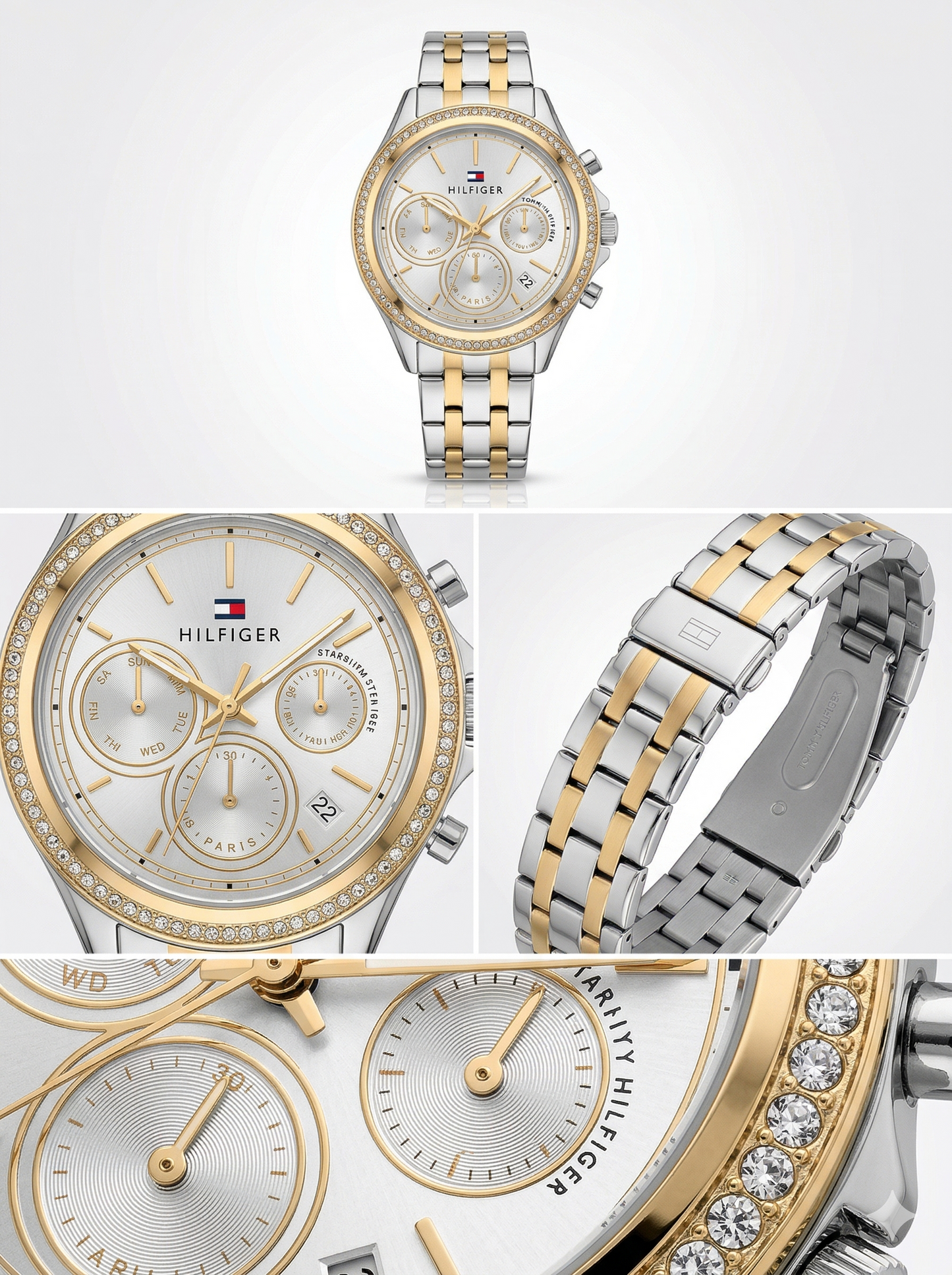 Golden Aura Chronograph – Crystal Bezel Two-Tone Ladies Watch