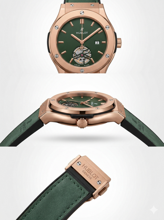 Rose Gold Emerald Open-Heart Executive Watch