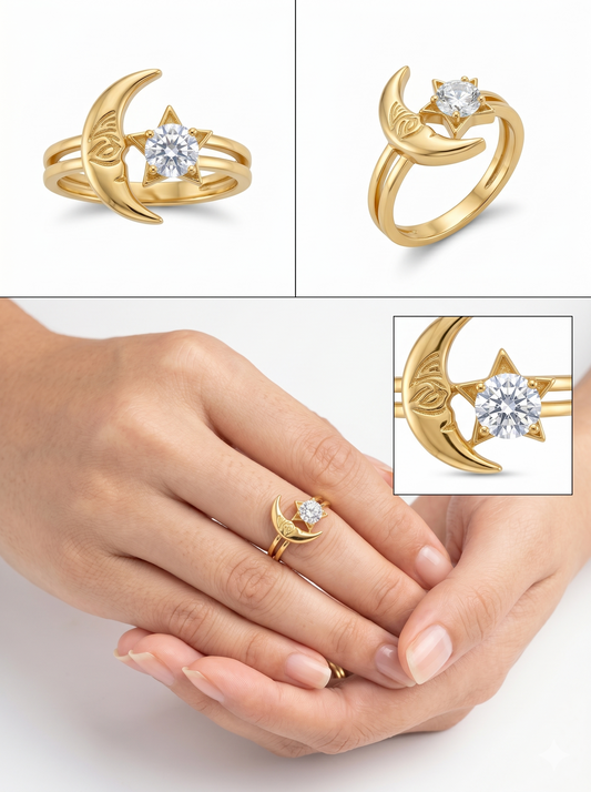Celestial Moon & Star Gold-Toned Ring