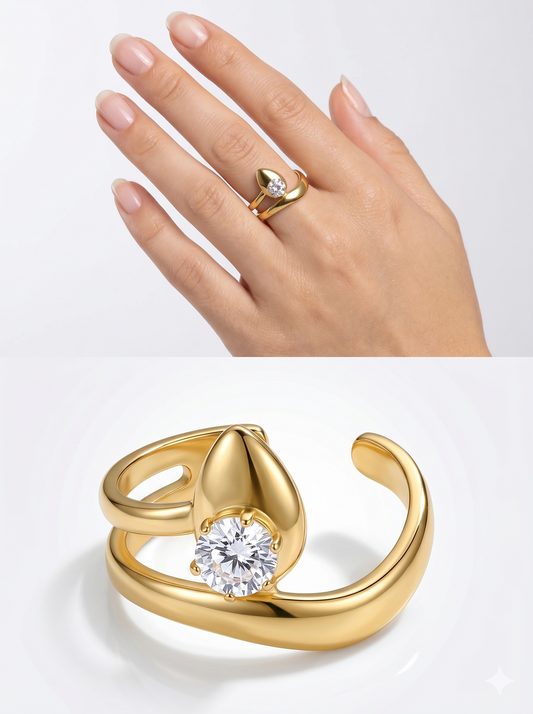 Anti-Tarnish Teardrop Wrap Adjustable Ring