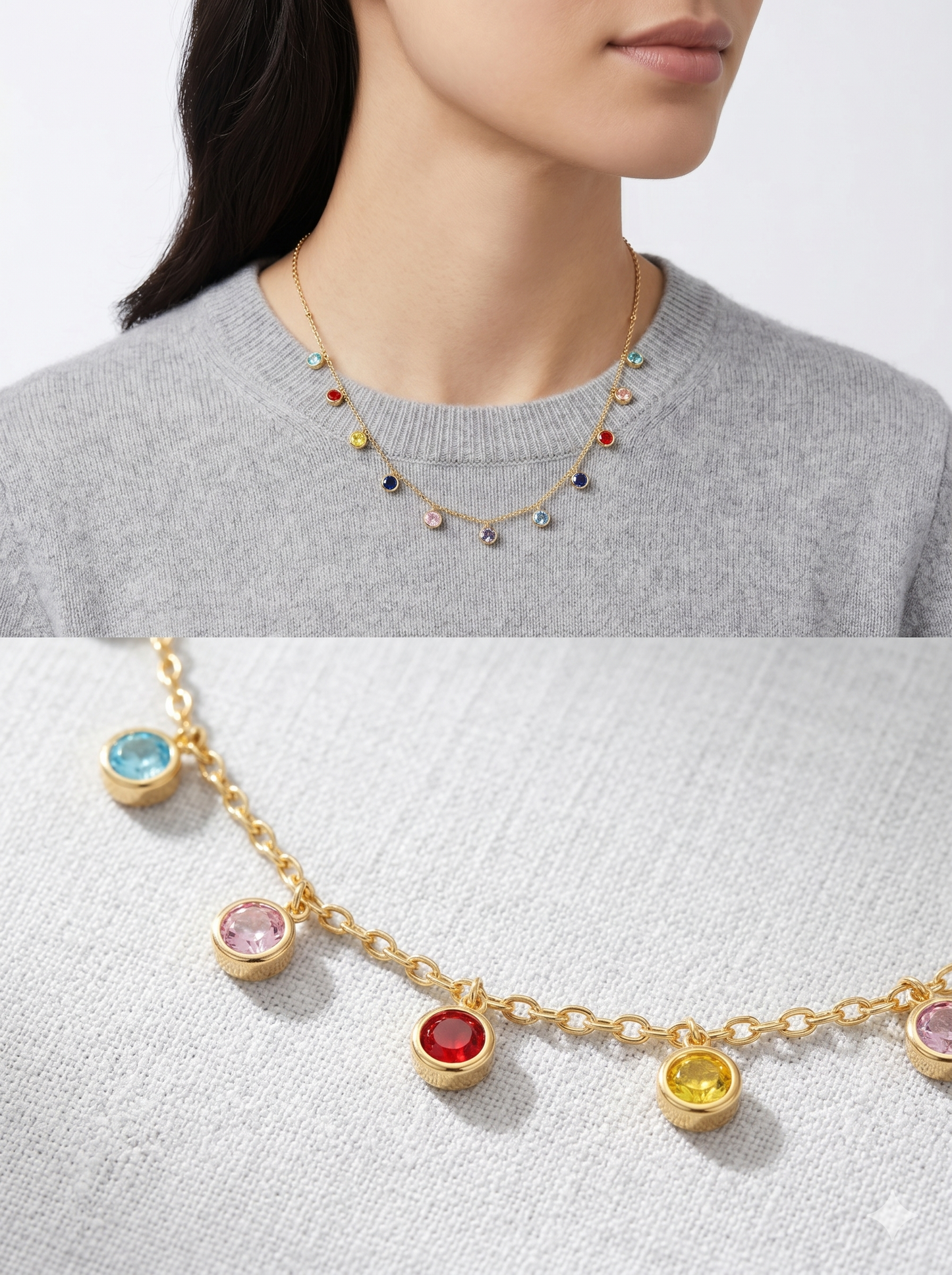 Anti-Tarnish Multi-Color Crystal Bezel Station Necklace