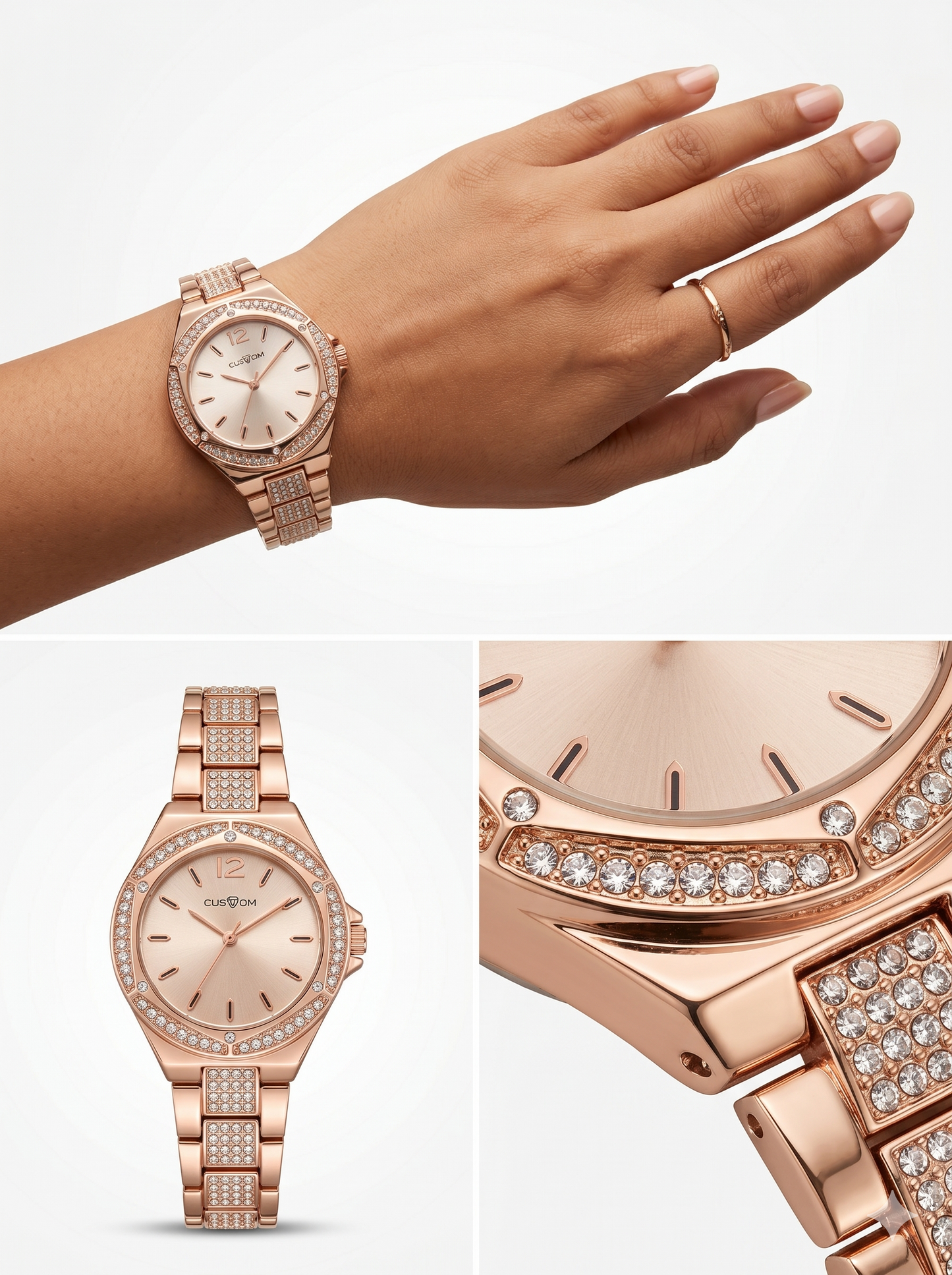 Custom Rose Gold & Diamond Accent Women's Watch