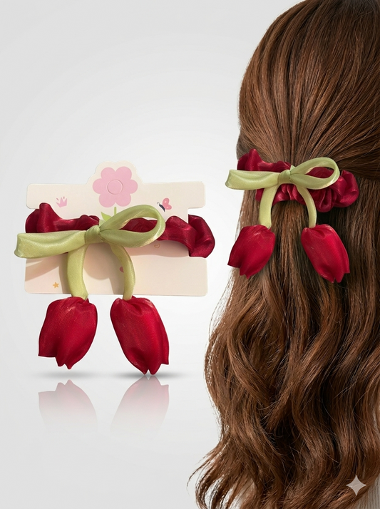 Sleek Blossom Satin Scrunchie