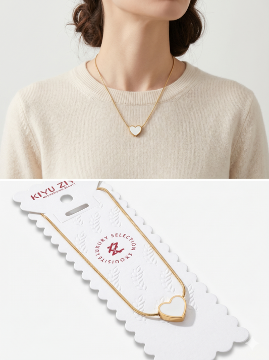 Anti-Tarnish Mother of Pearl Heart Snake Chain Necklace