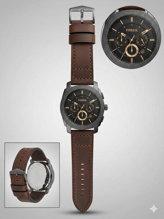 Rugged Chronograph Style Watch – Earth Brown Leather Strap