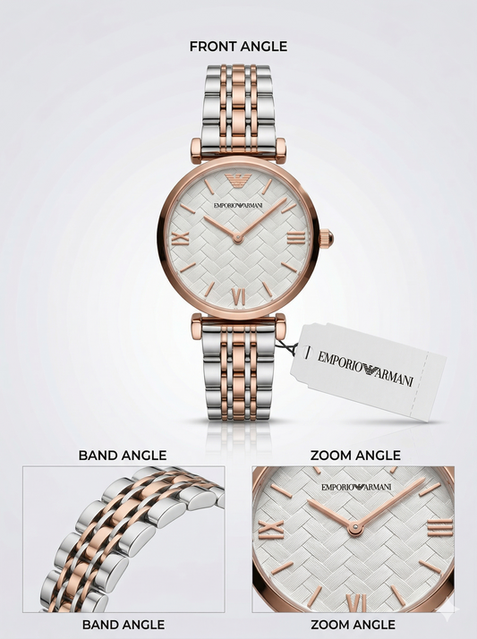 Pearl Weave Luxe – Rose Gold & Silver Two-Tone Watch