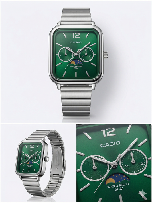 Vintage Square Moon Phase Chronograph - Silver