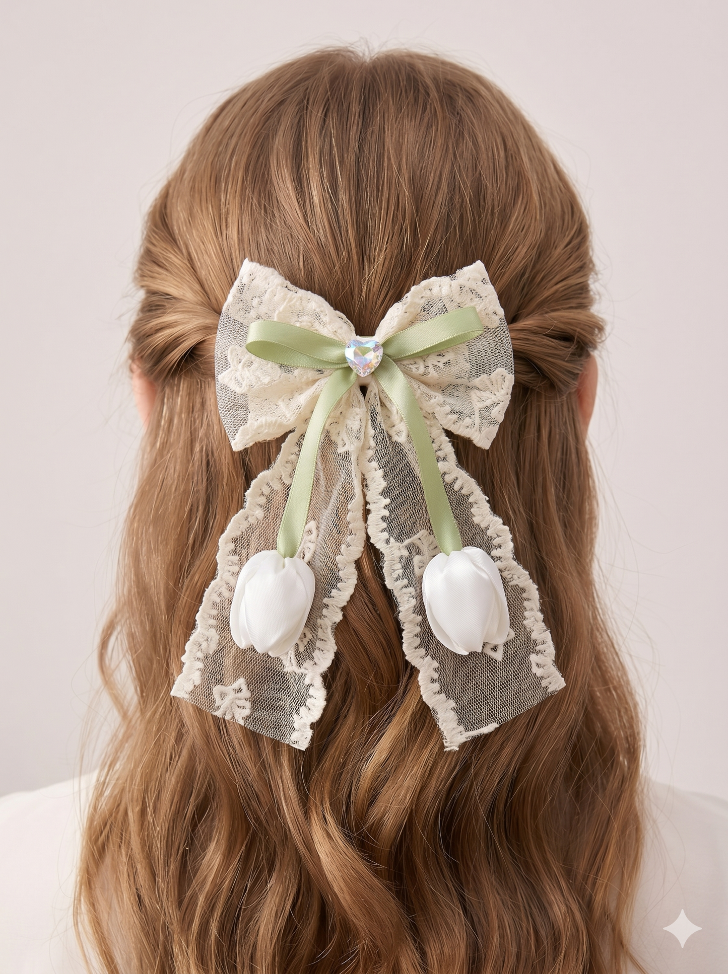 Vintage Lace & Tulip Bow Clip