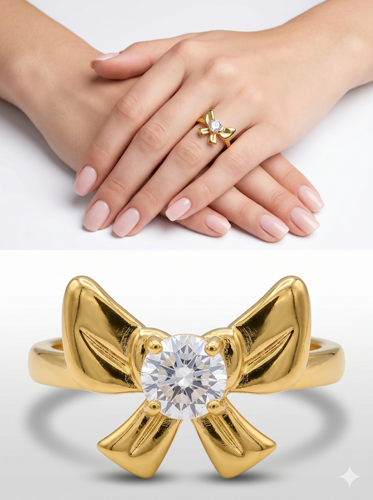 Anti-Tarnish Crystal Bow Adjustable Ring