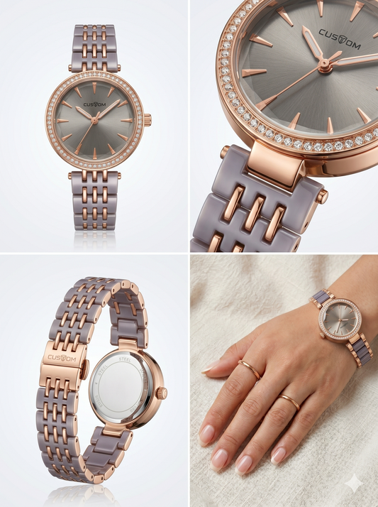 Custom Luxe Diamond-Encrusted Rose Gold & Blush Link Watch