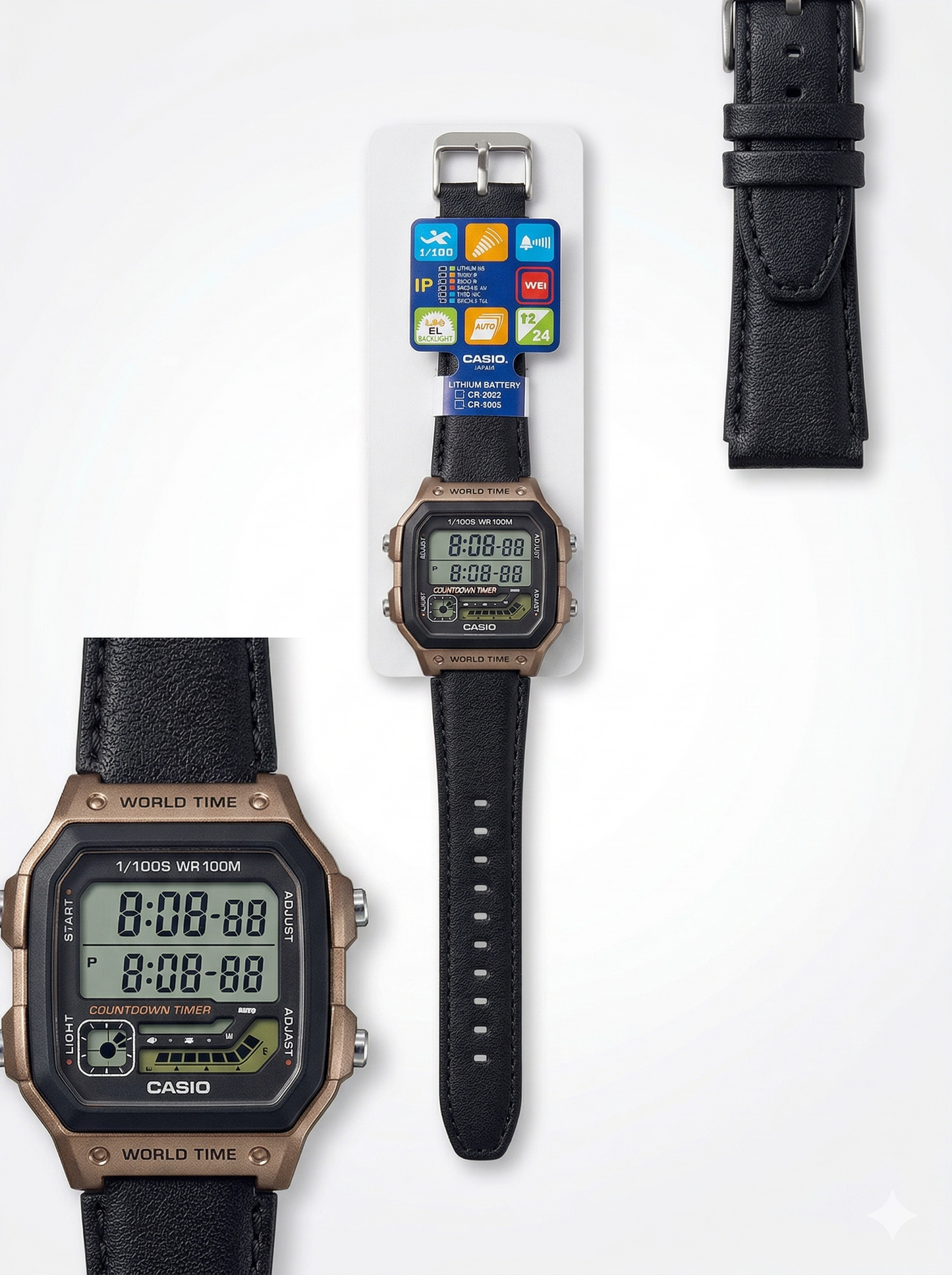 Retro Commander – Digital World Timer with Stitch-Detail Leather