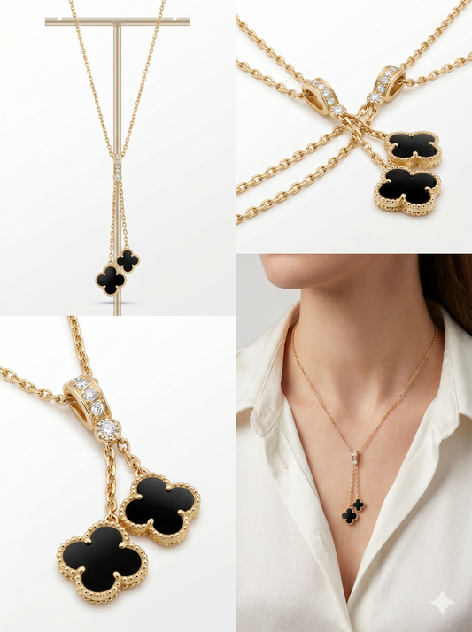 Double Clover Mother of Pearl Y-Necklace