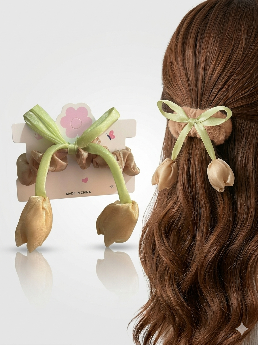 Sleek Blossom Satin Scrunchie