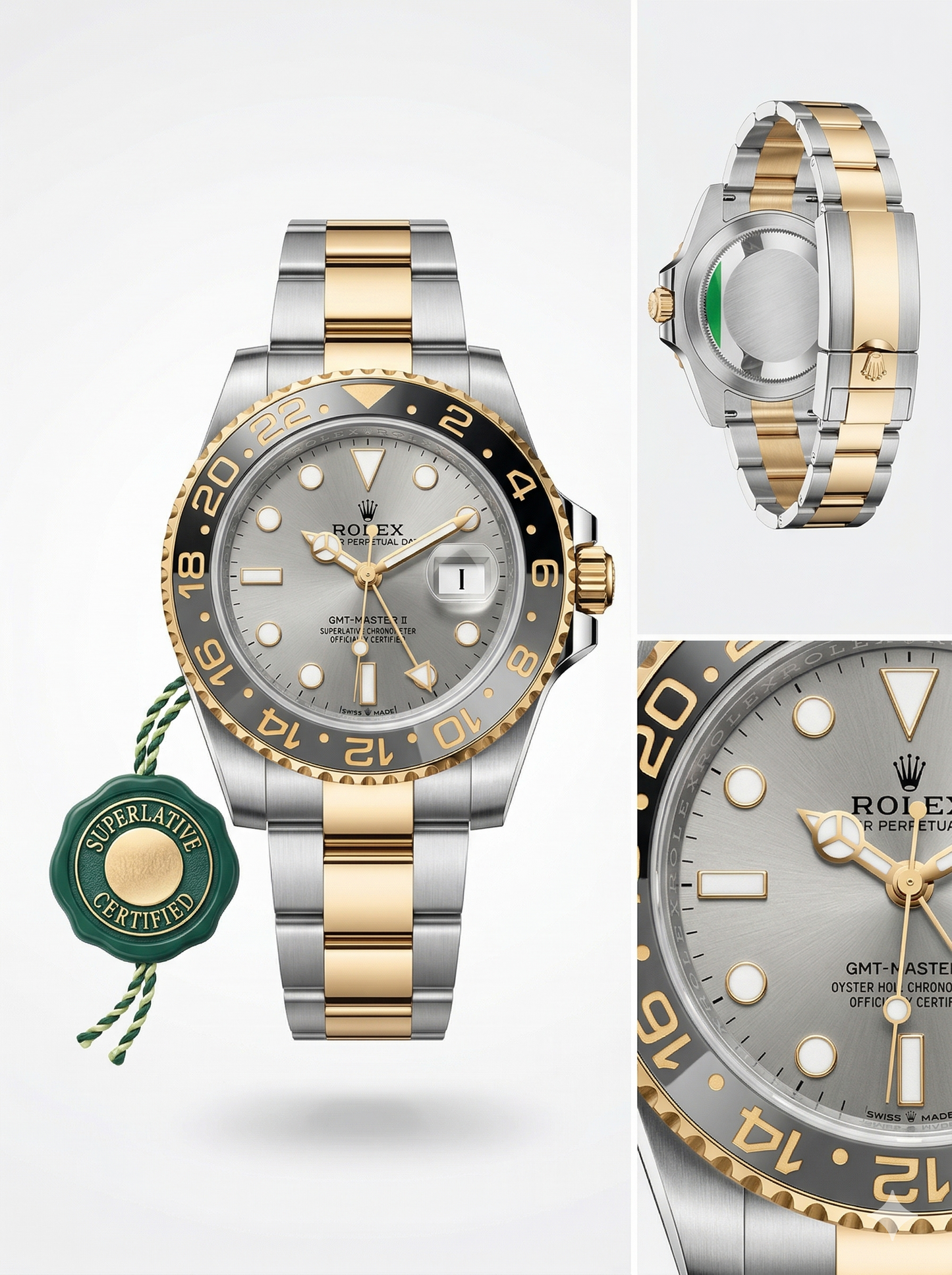 Two-Tone GMT-Master Style Watch – Grey Dial with Black & Gold Bezel