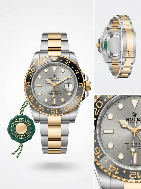 Two-Tone GMT-Master Style Watch – Grey Dial with Black & Gold Bezel