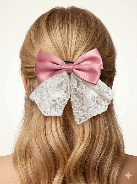 Vintage Lace & Satin Bow Clip