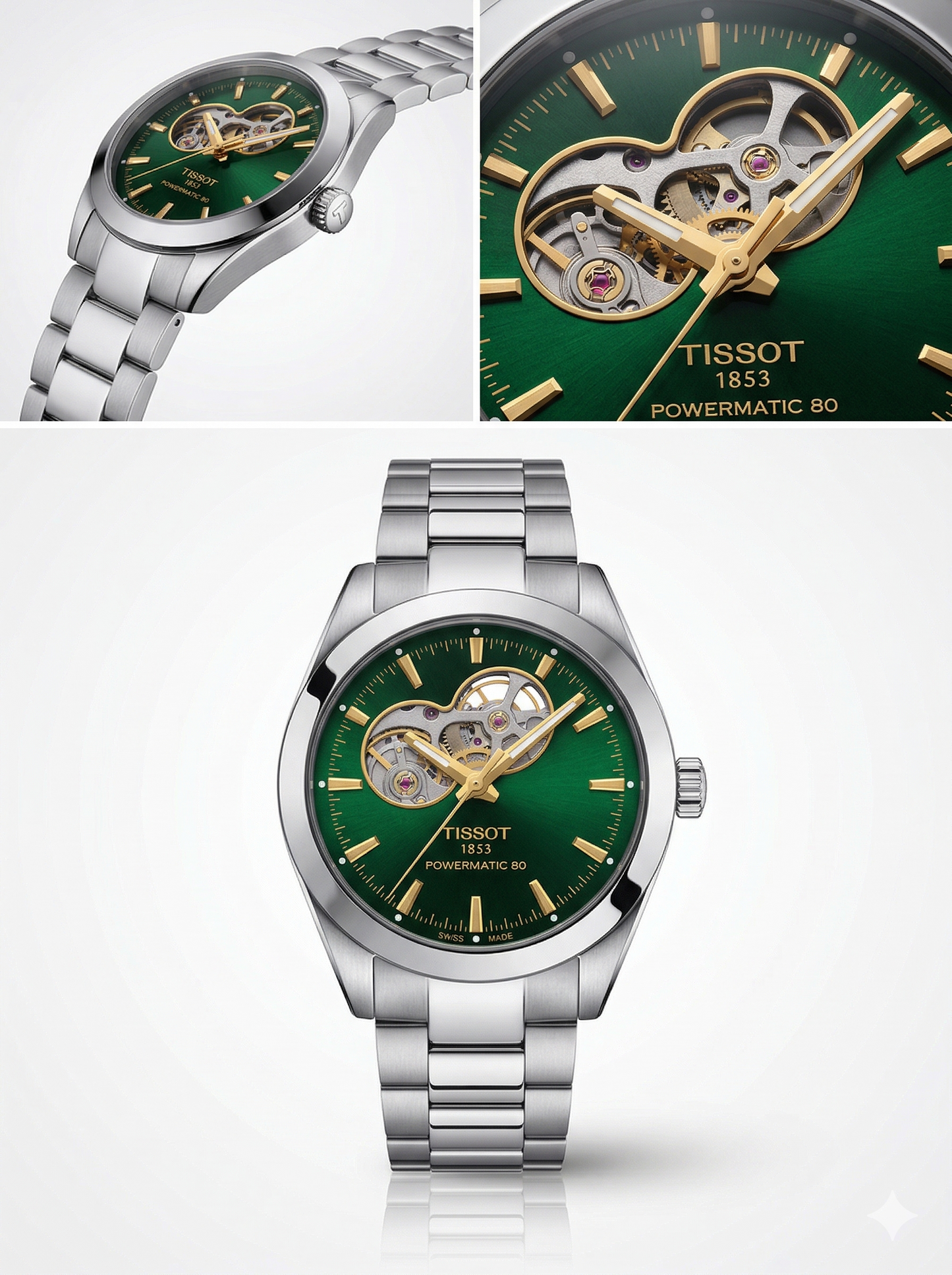 Emerald Open-Heart Elite – Silver Steel Mechanical Watch
