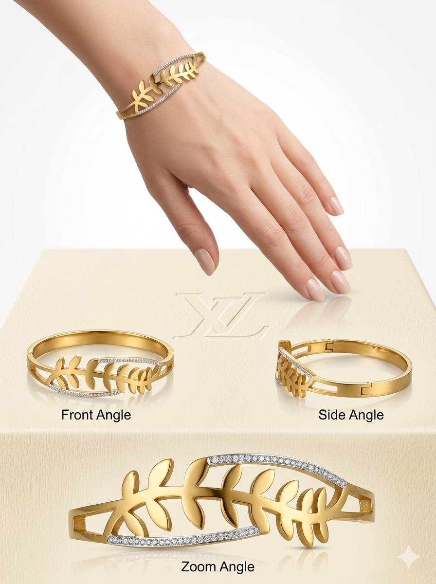 Gilded Laurel Crystal Bangle