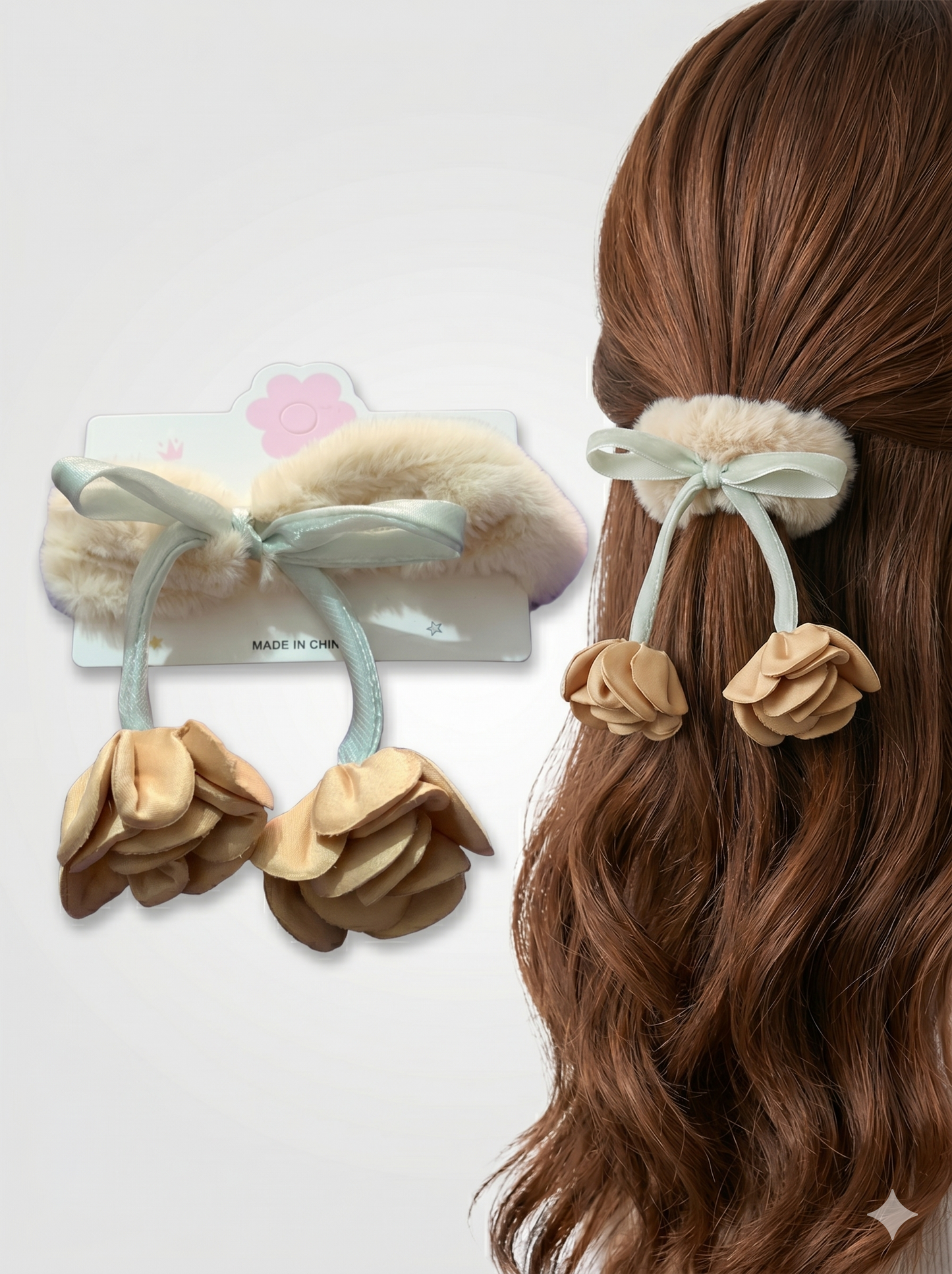 Blush Blossom Faux Fur Scrunchie