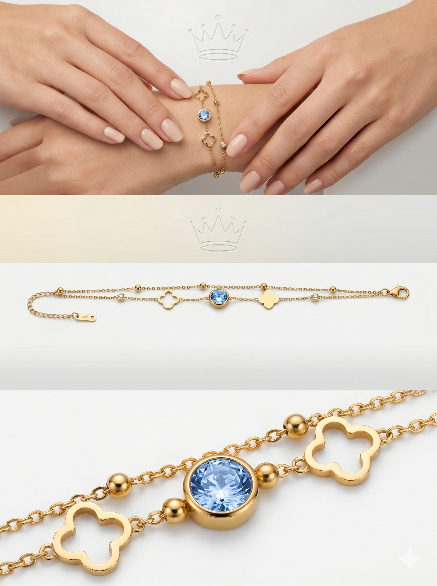 Double-Layered Clover & Crystal Station Bracelet