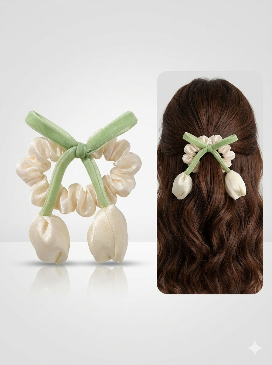 Sleek Blossom Satin Scrunchie
