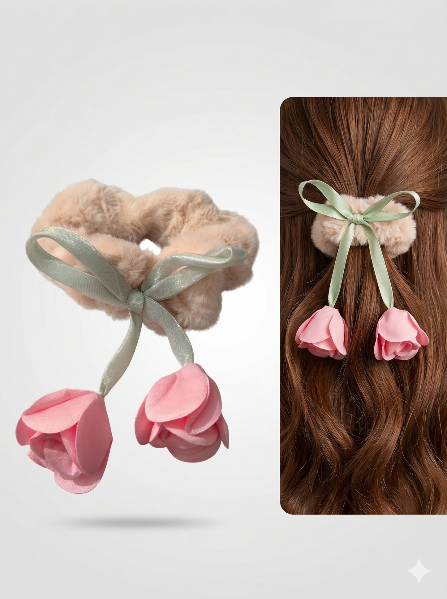 Blush Blossom Faux Fur Scrunchie