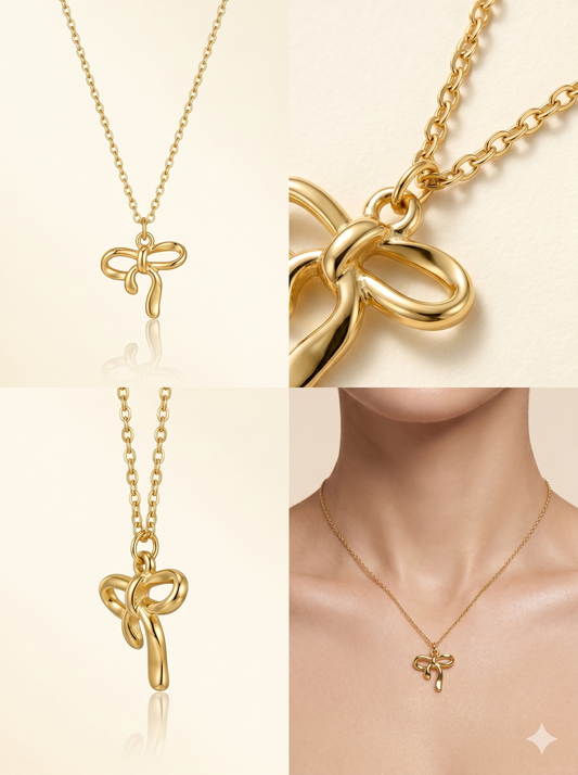 Golden Ribbon Bow Pendant