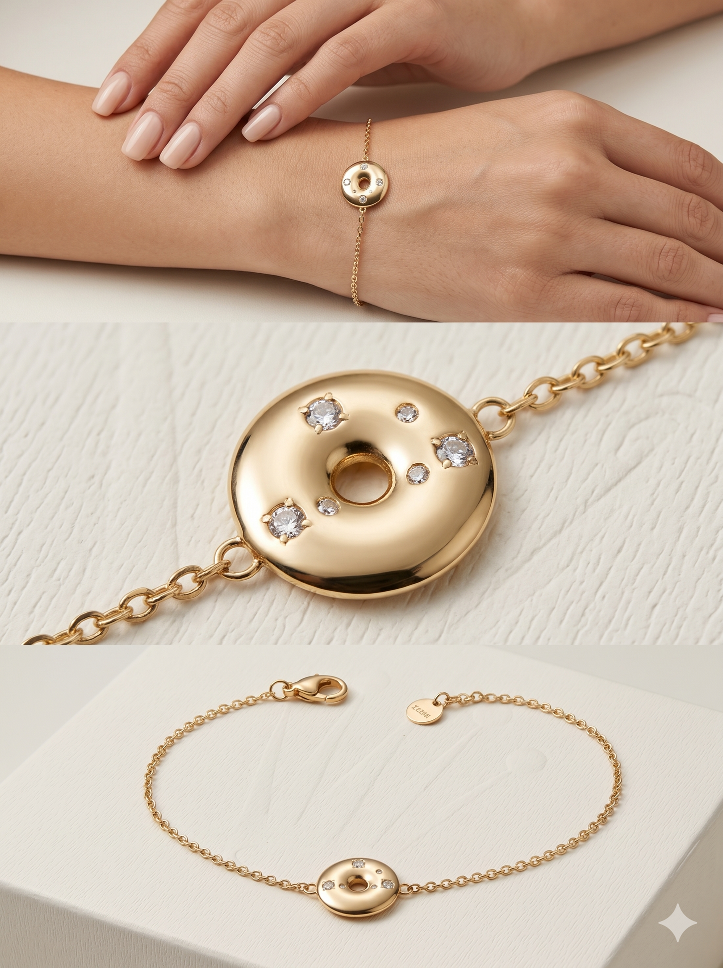 Celestial Gold Disc Bracelet with Star-Set Crystals