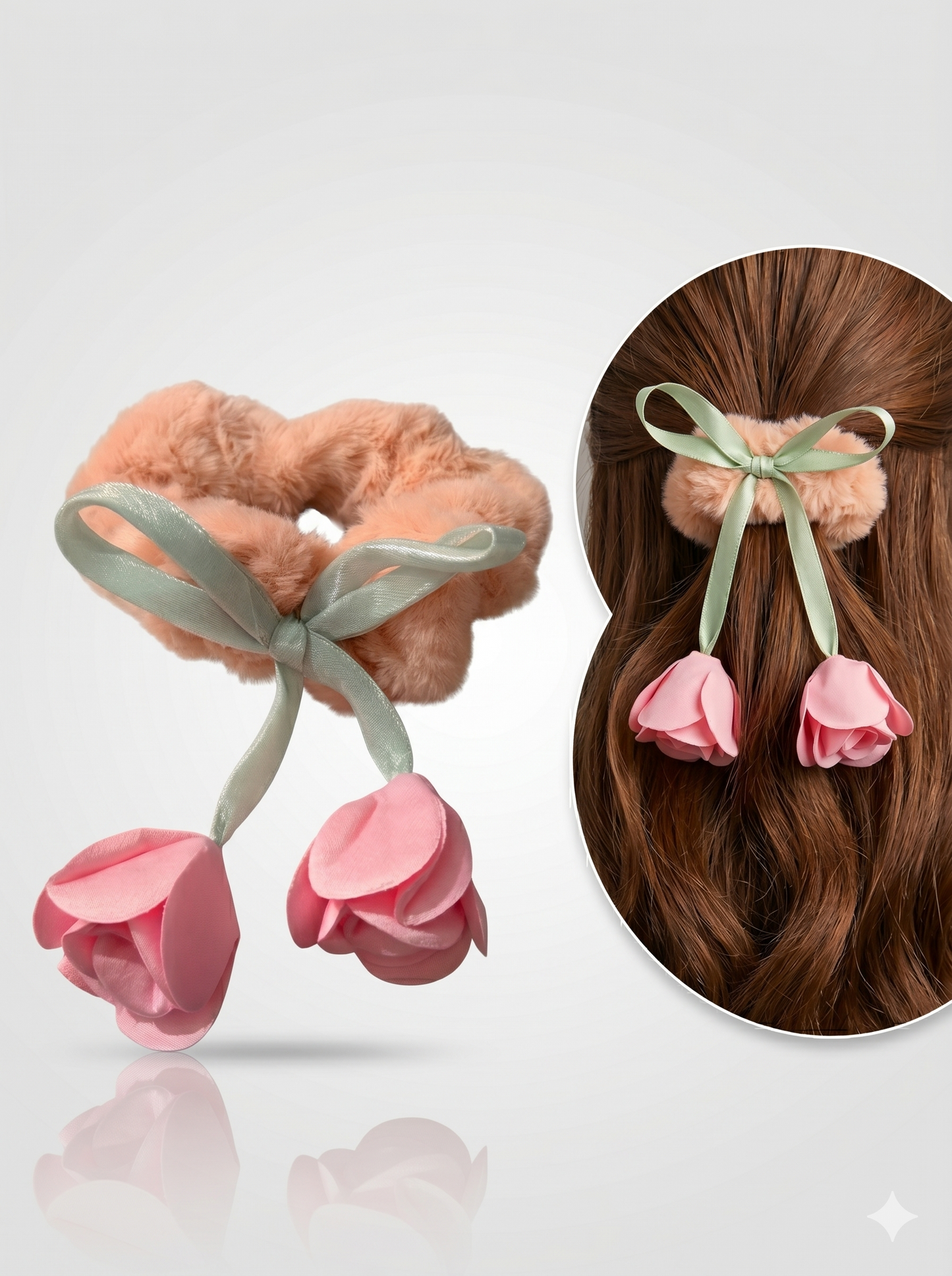 Blush Blossom Faux Fur Scrunchie