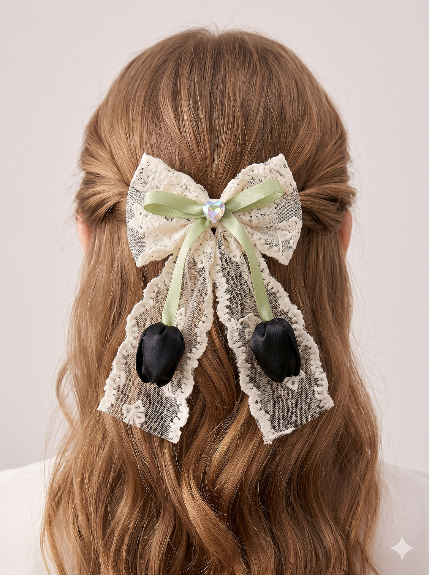 Vintage Lace & Tulip Bow Clip