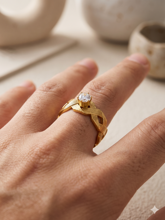 Anti-Tarnish Geometric X-Pattern Adjustable Ring