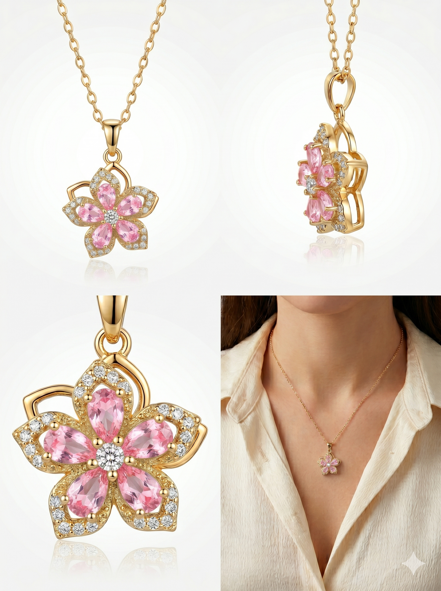 Pink Sapphire Floral Bloom Pendant Necklace