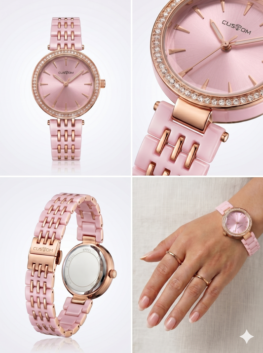 Custom Luxe Diamond-Encrusted Rose Gold & Blush Link Watch