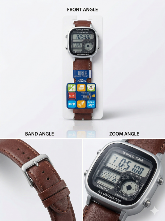 Retro Navigator – Bronze Digital Gents Watch with Cognac Leather Strap