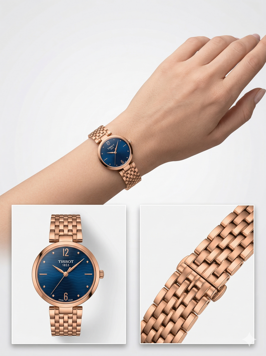 Midnight Sapphire Elite – Navy & Rose Gold Brick-Link Watch