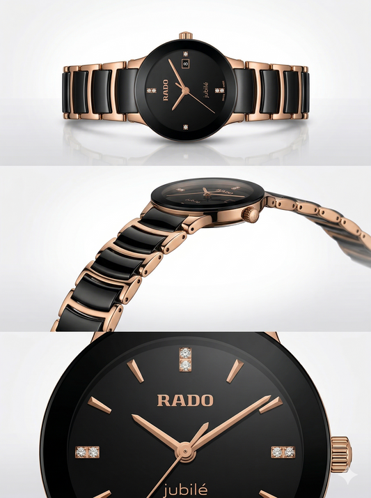 Midnight Onyx Luxe – Rose Gold & Ceramic Style Ladies Watch