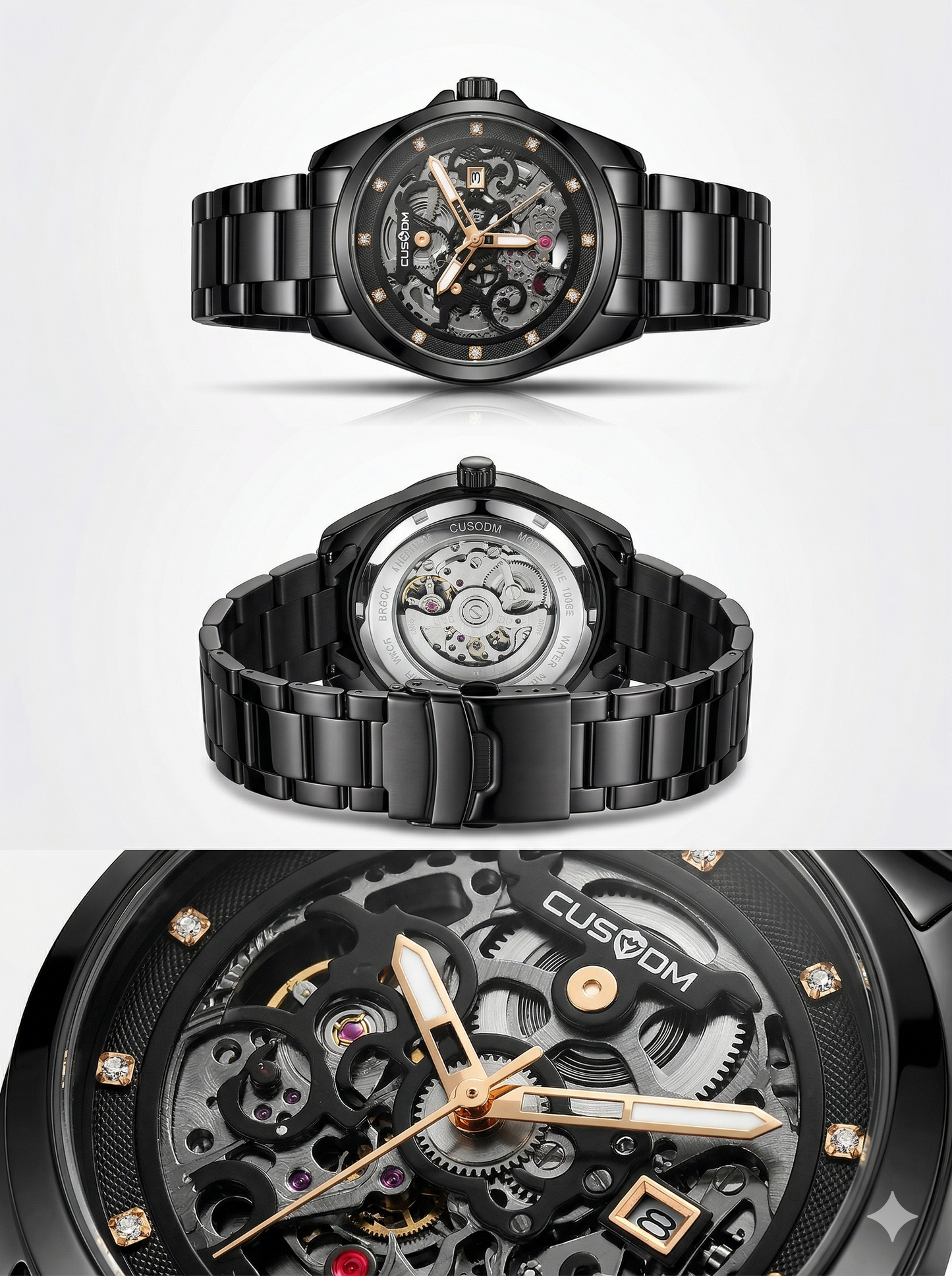 Custom Skeleton – All-Black Mechanical Style Watch