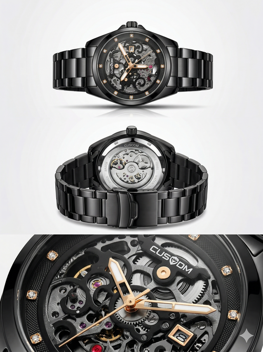 Custom Skeleton – All-Black Mechanical Style Watch