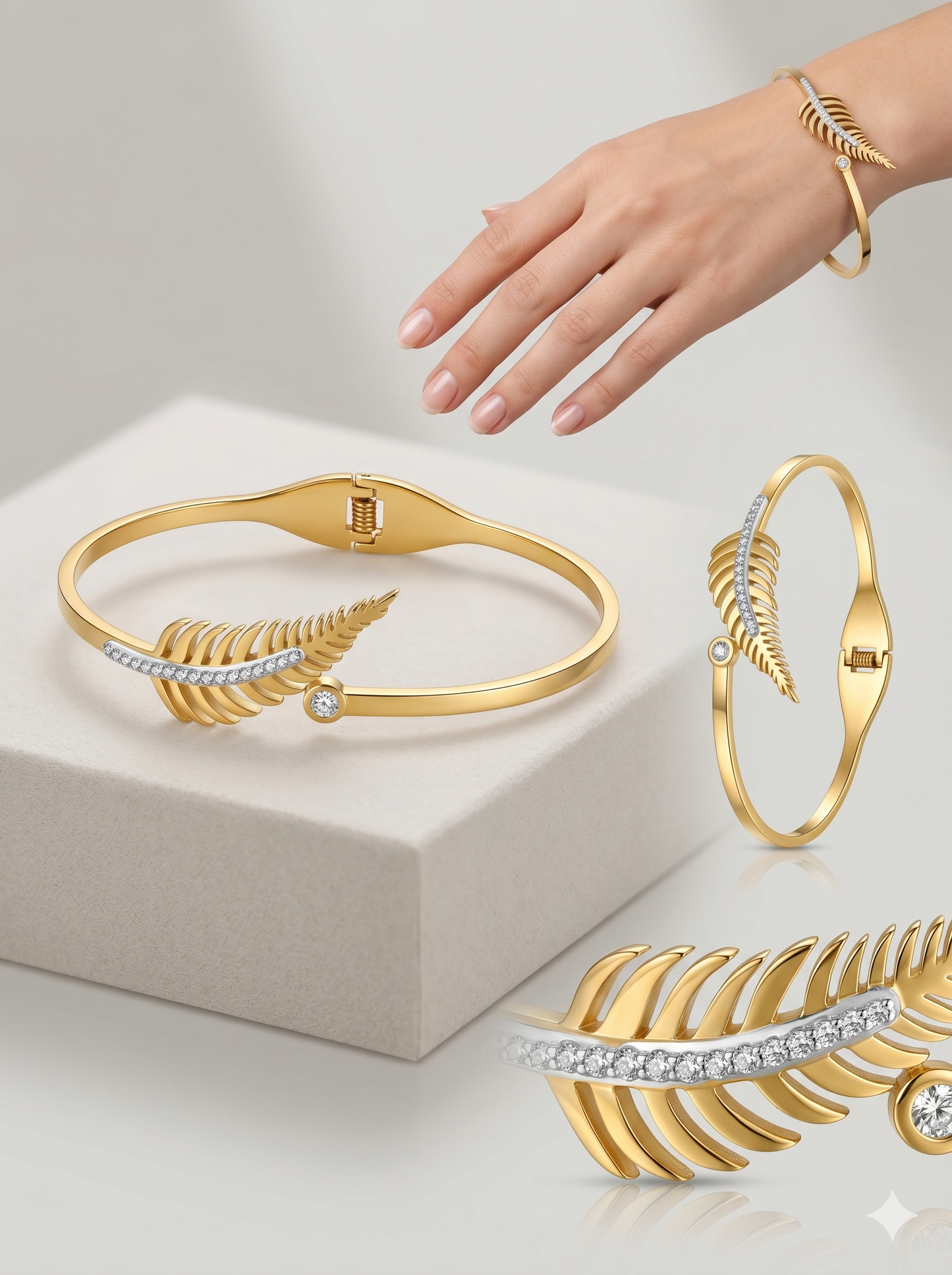 Golden Fern Crystal Bangle