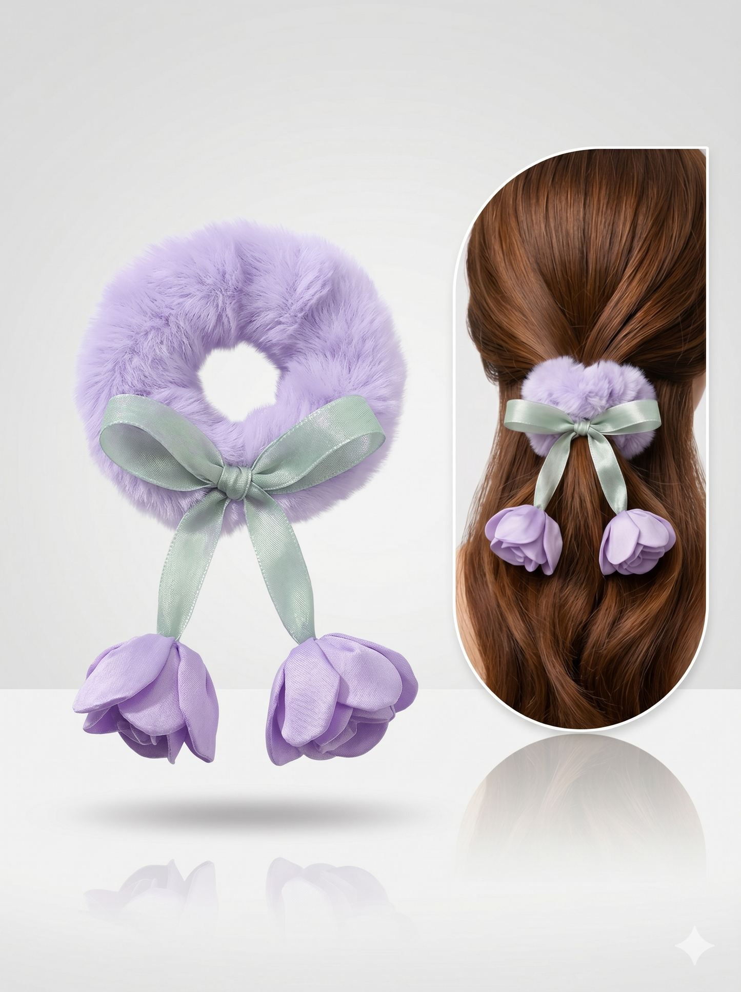Blush Blossom Faux Fur Scrunchie