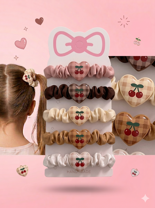 5-Piece "Sweetheart Gingham" Satin Scrunchie Set