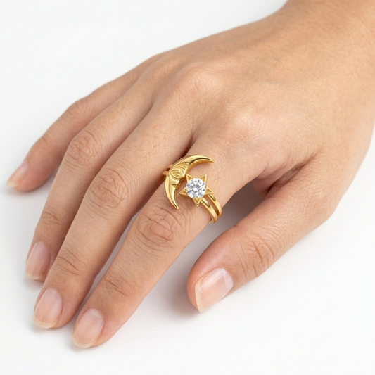 Celestial Moon & Star Gold-Toned Ring