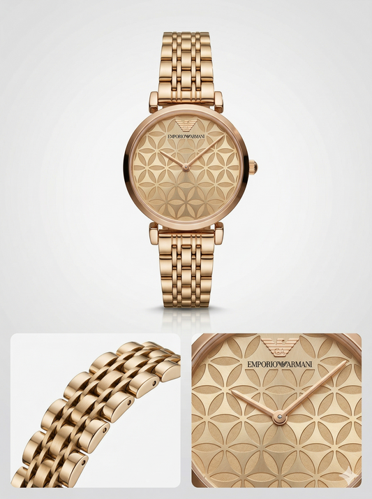 Golden Blossom Luxe – Champagne Mosaic Two-Tone Watch