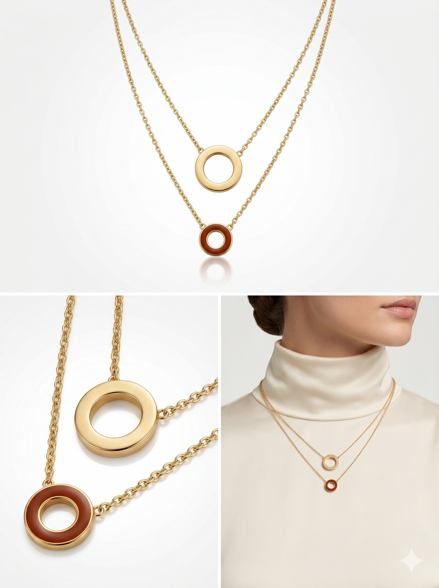 Double-Layered Geometric Circle Medallion Necklace