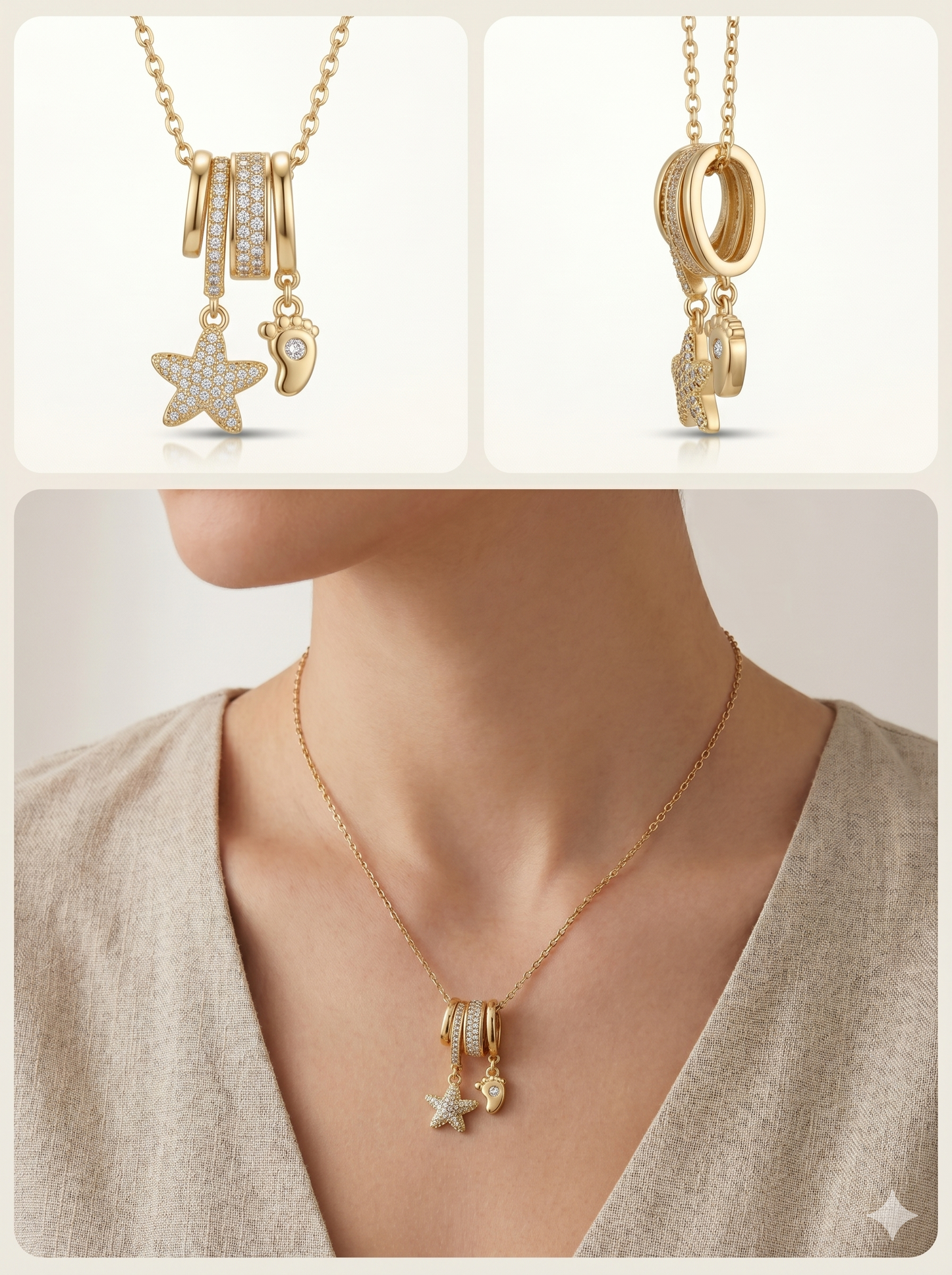 Triple Band Charm Necklace with Butterfly & Heart Accents