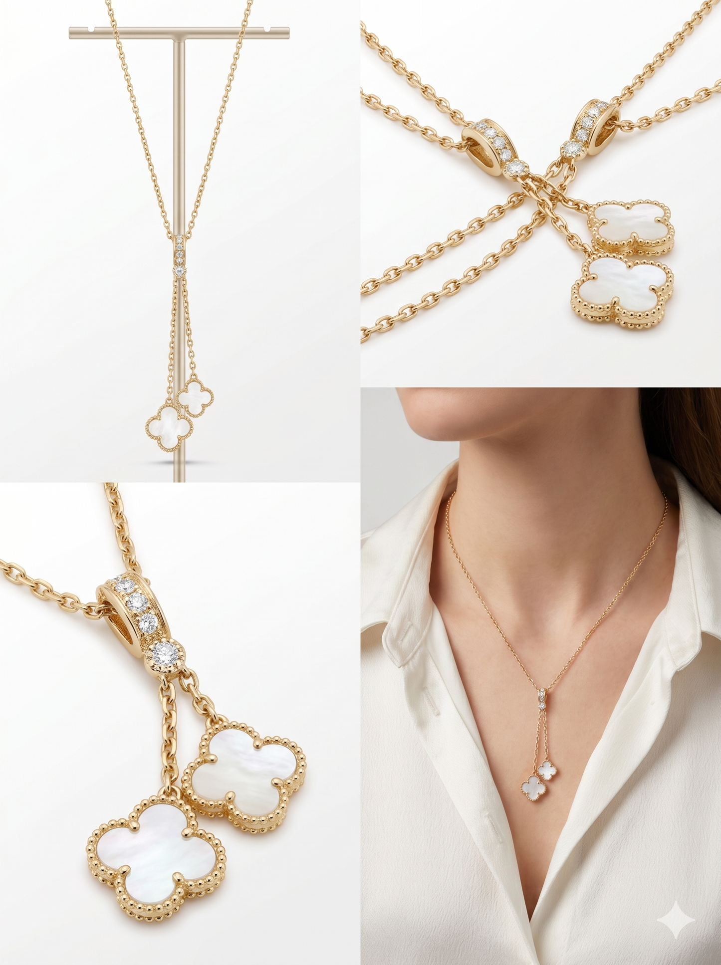 Double Clover Mother of Pearl Y-Necklace