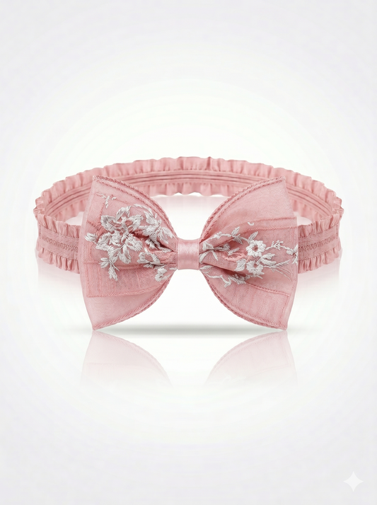 Sky Blossom Embroidered Bow Headband