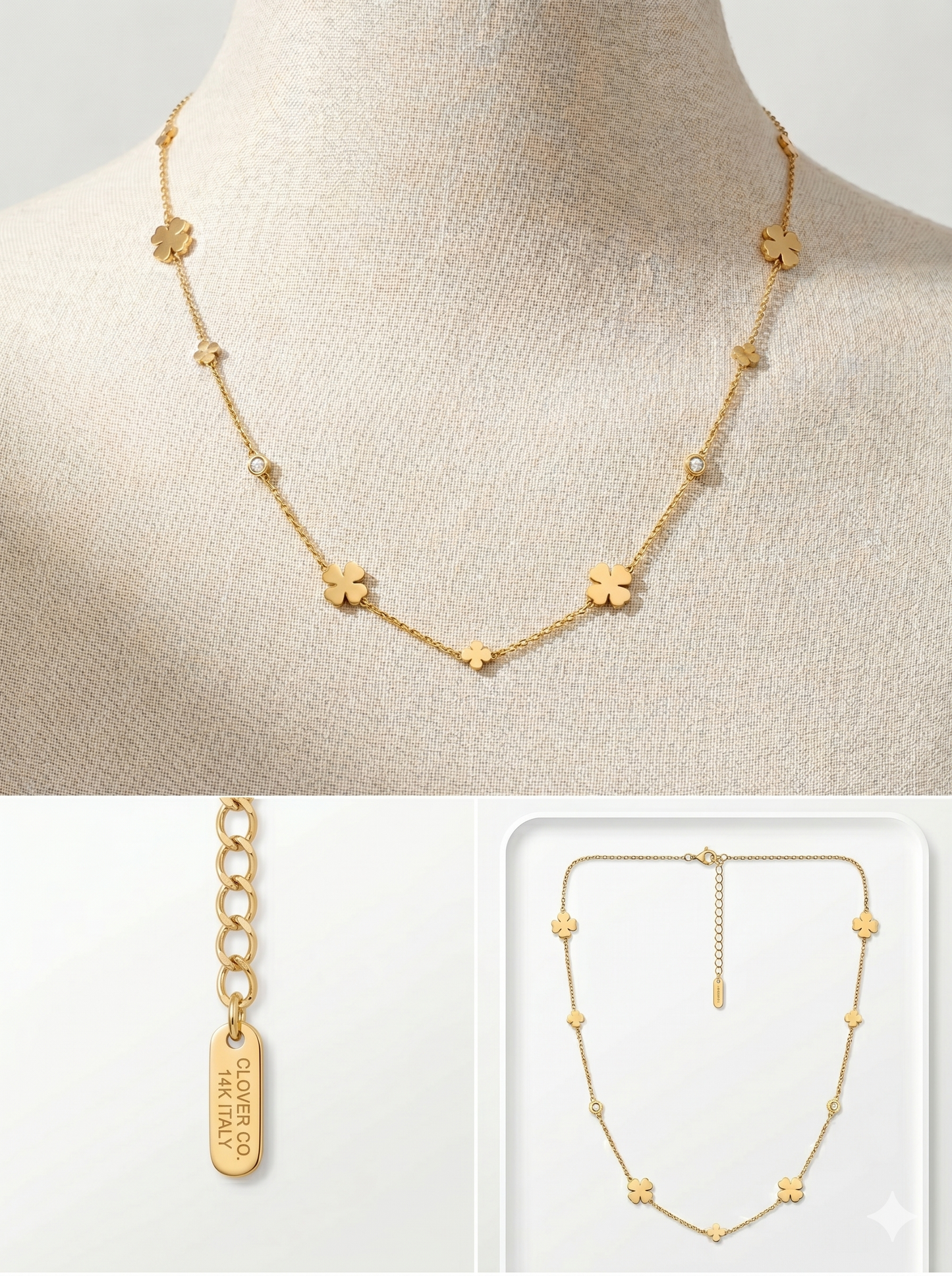 Anti-Tarnish Multi-Clover Station Necklace