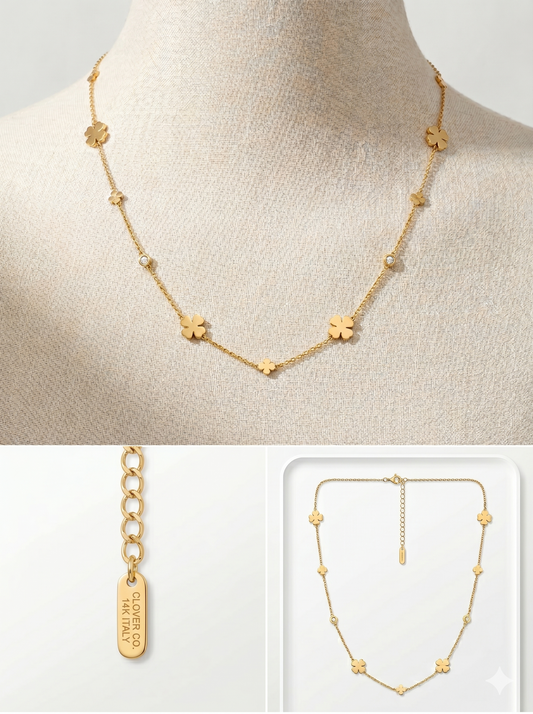Anti-Tarnish Multi-Clover Station Necklace