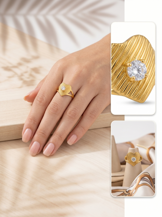 Anti-Tarnish Textured Heart Solitaire Adjustable Ring